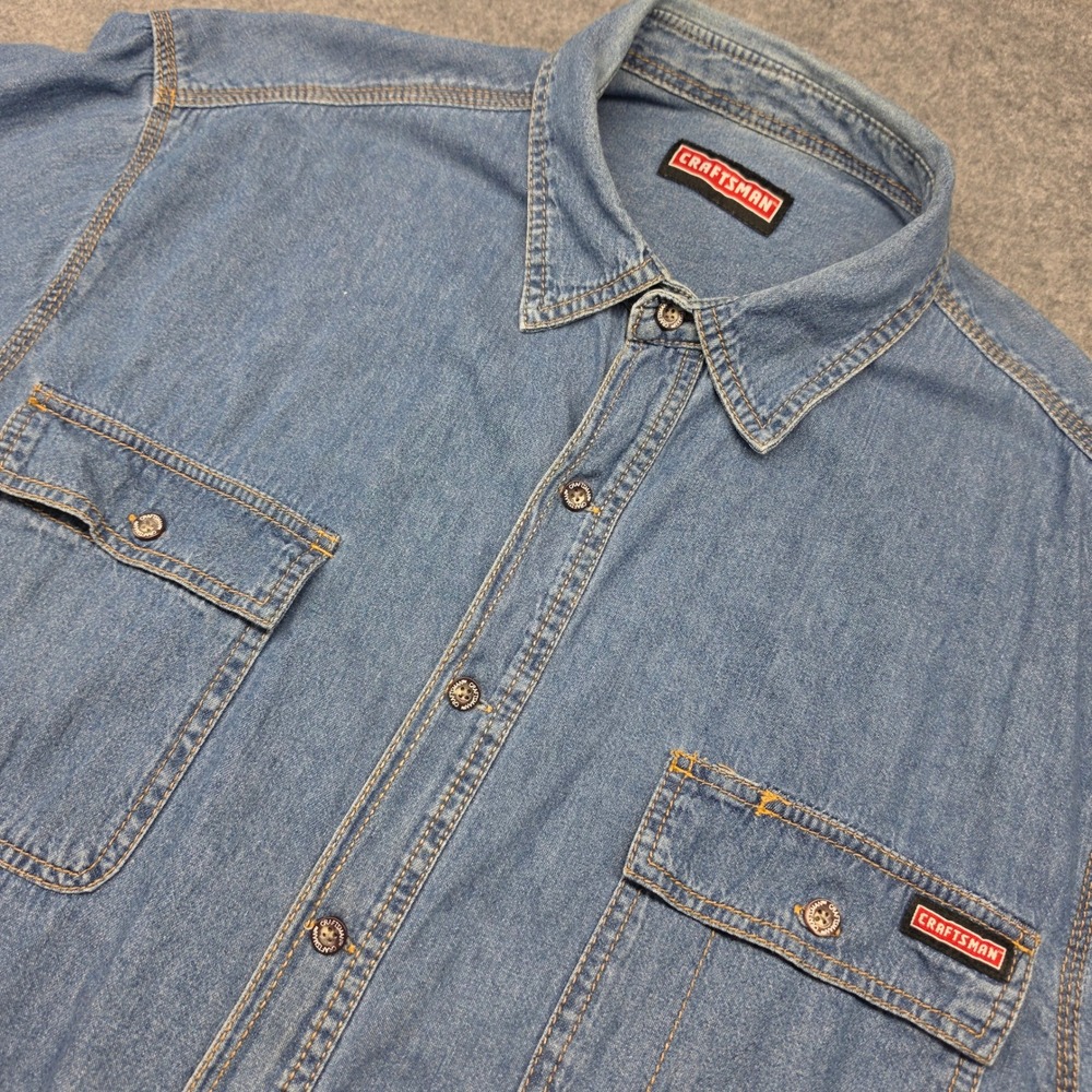 Craftsman Mens Blue Denim Long Sleeve Button Up Work Shirt Large 1002-1